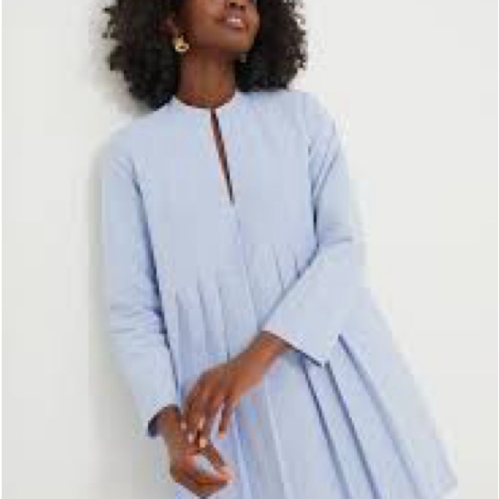 Tuckernuck Blue Mini Dress with Flared Sleeves and High Neckline